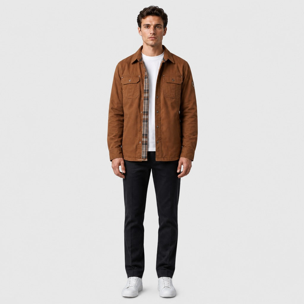 Men’s Hooded Cotton Safari Jacket Brown full length