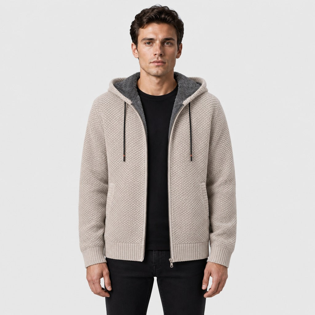 Men’s Hooded Fleece Zip Jacket Beige front