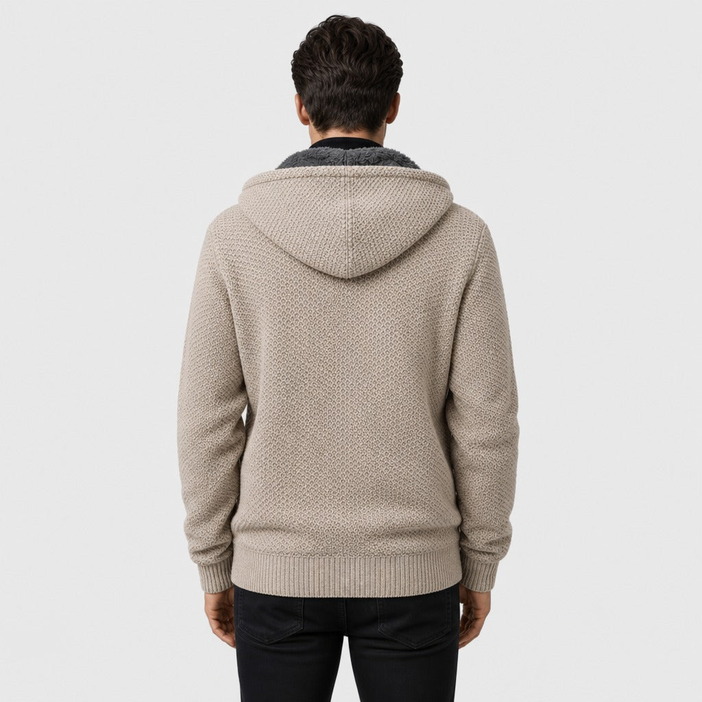 Men’s Hooded Fleece Zip Jacket Beige back