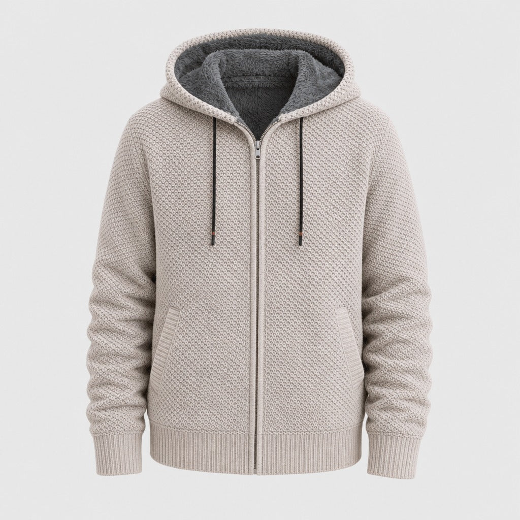 Men’s Hooded Fleece Zip Jacket Beige product front