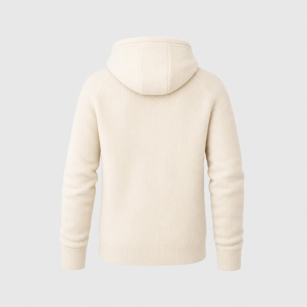 Men’s Hooded Knitted Wool Zip Jacket Cream product back