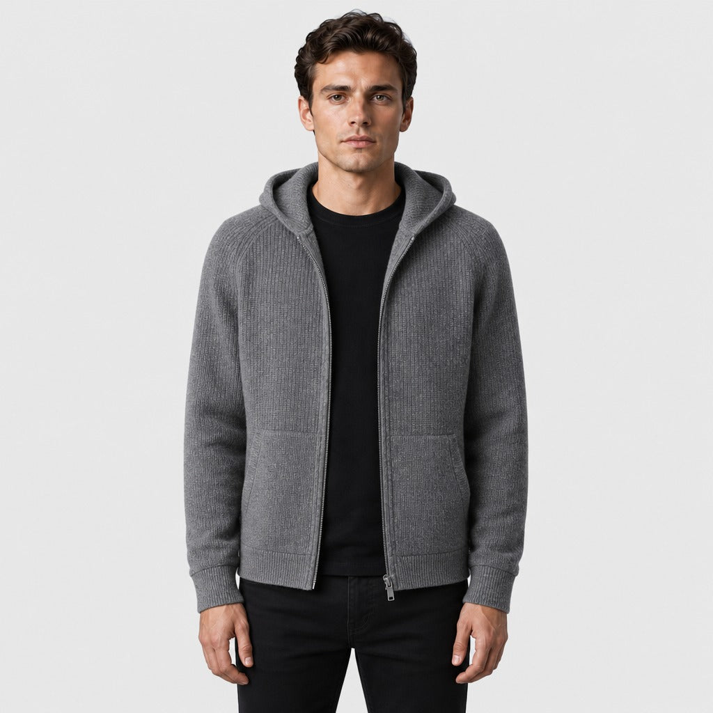 Men’s Hooded Knitted Wool Zip Jacket Grey