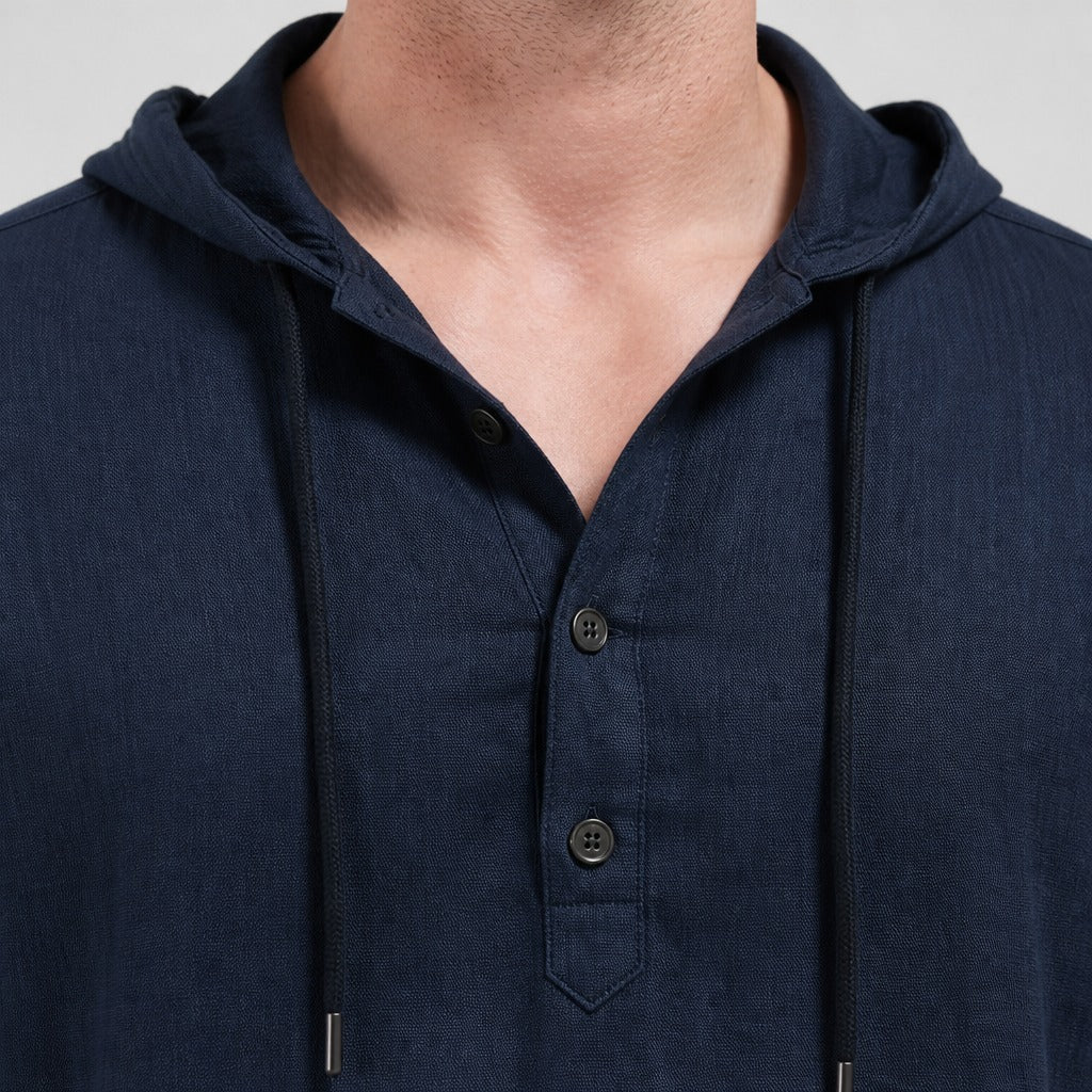 Men’s Hooded Long Sleeve Henley Top detail