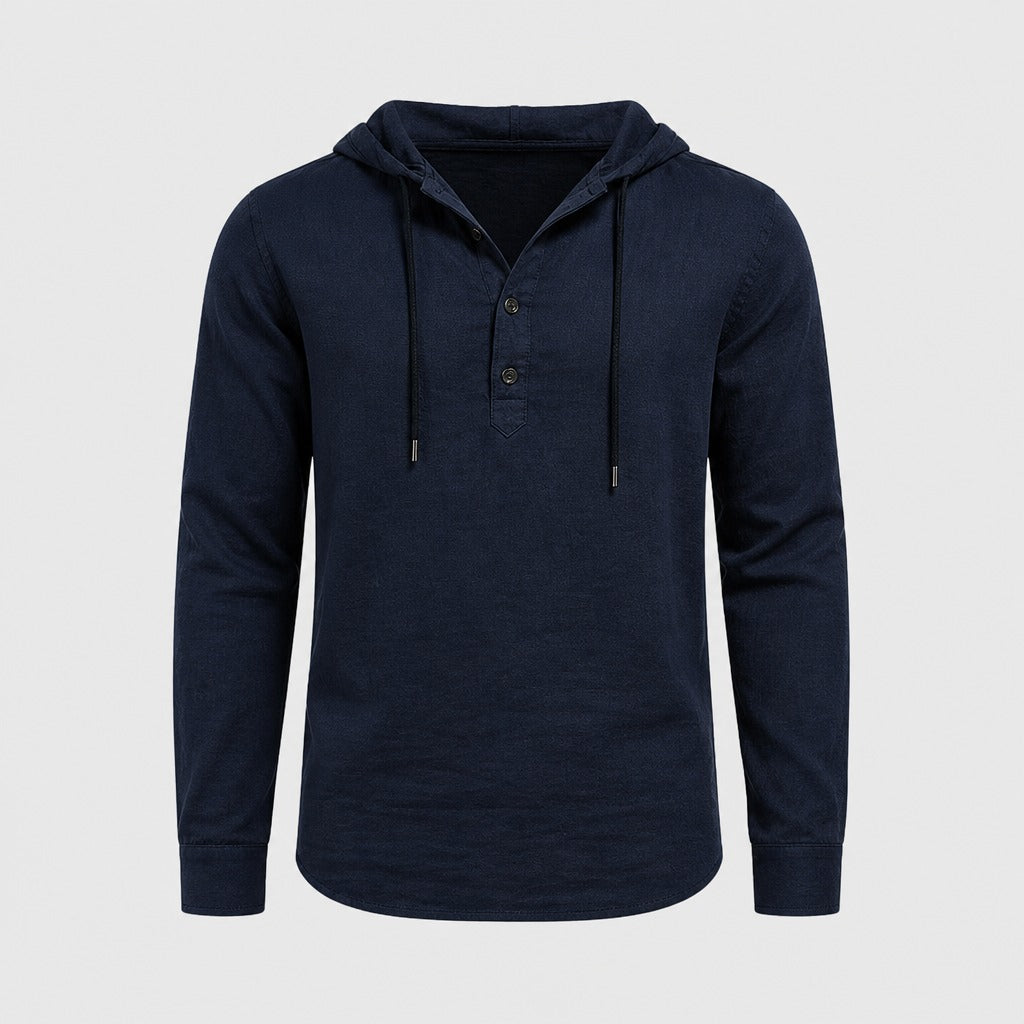 Men’s Hooded Long Sleeve Henley Top Navy Blue product front