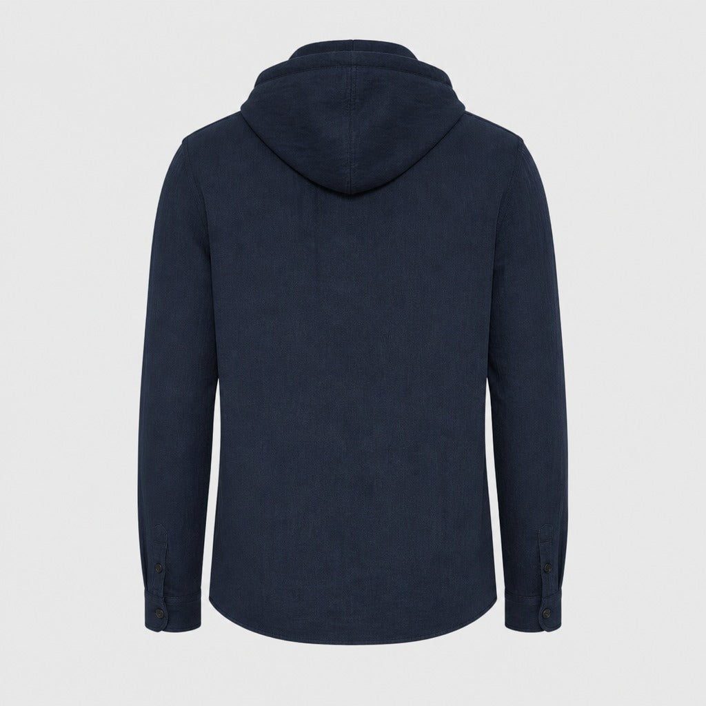 Men’s Hooded Long Sleeve Henley Top Navy Blue product back