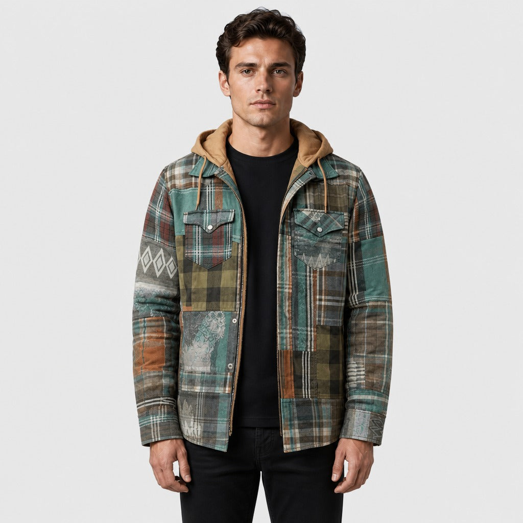 Men’s Hooded Plaid Flannel Jacket Mint Green front