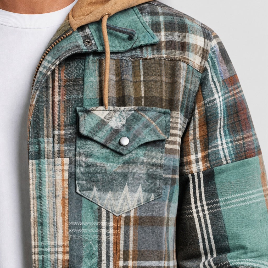 Men’s Hooded Plaid Flannel Jacket detail