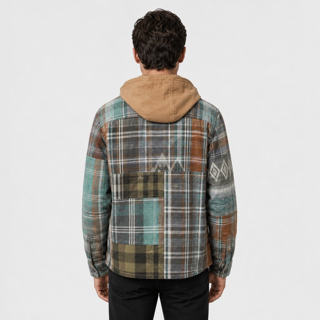 Men’s Hooded Plaid Flannel Jacket Mint Green back