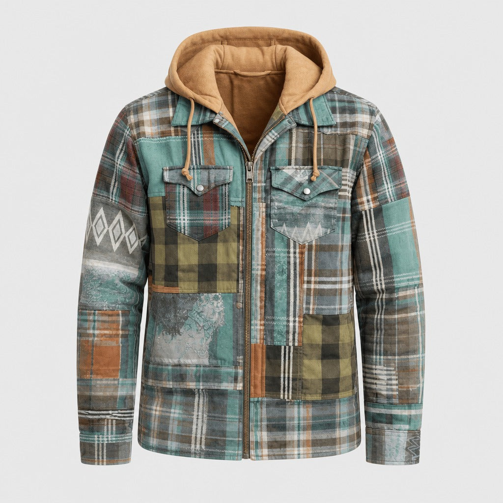 Men’s Hooded Plaid Flannel Jacket Mint Green product front