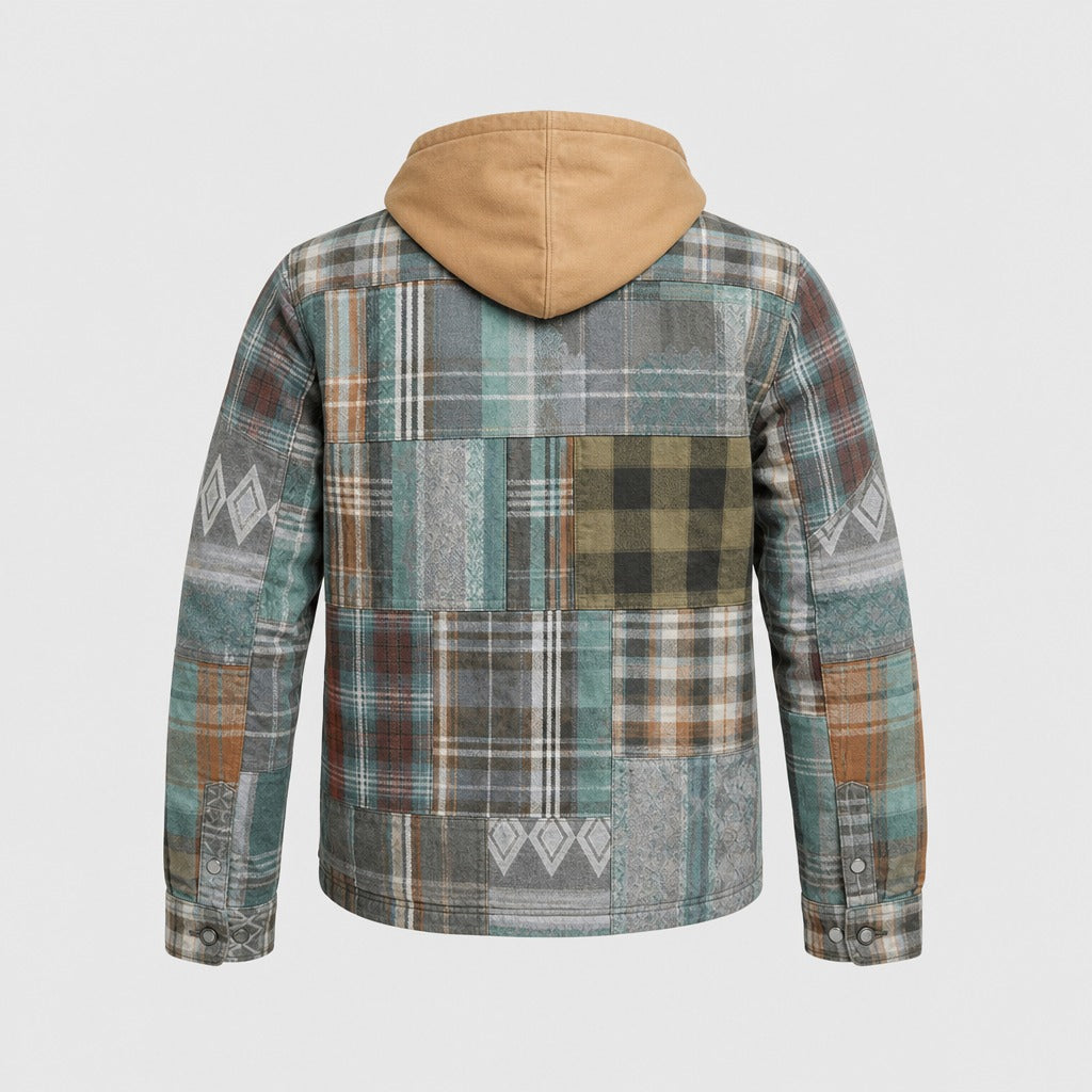 Men’s Hooded Plaid Flannel Jacket Mint Green product back