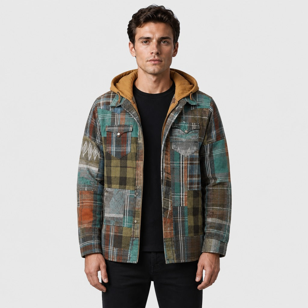 Men’s Hooded Plaid Flannel Jacket Green