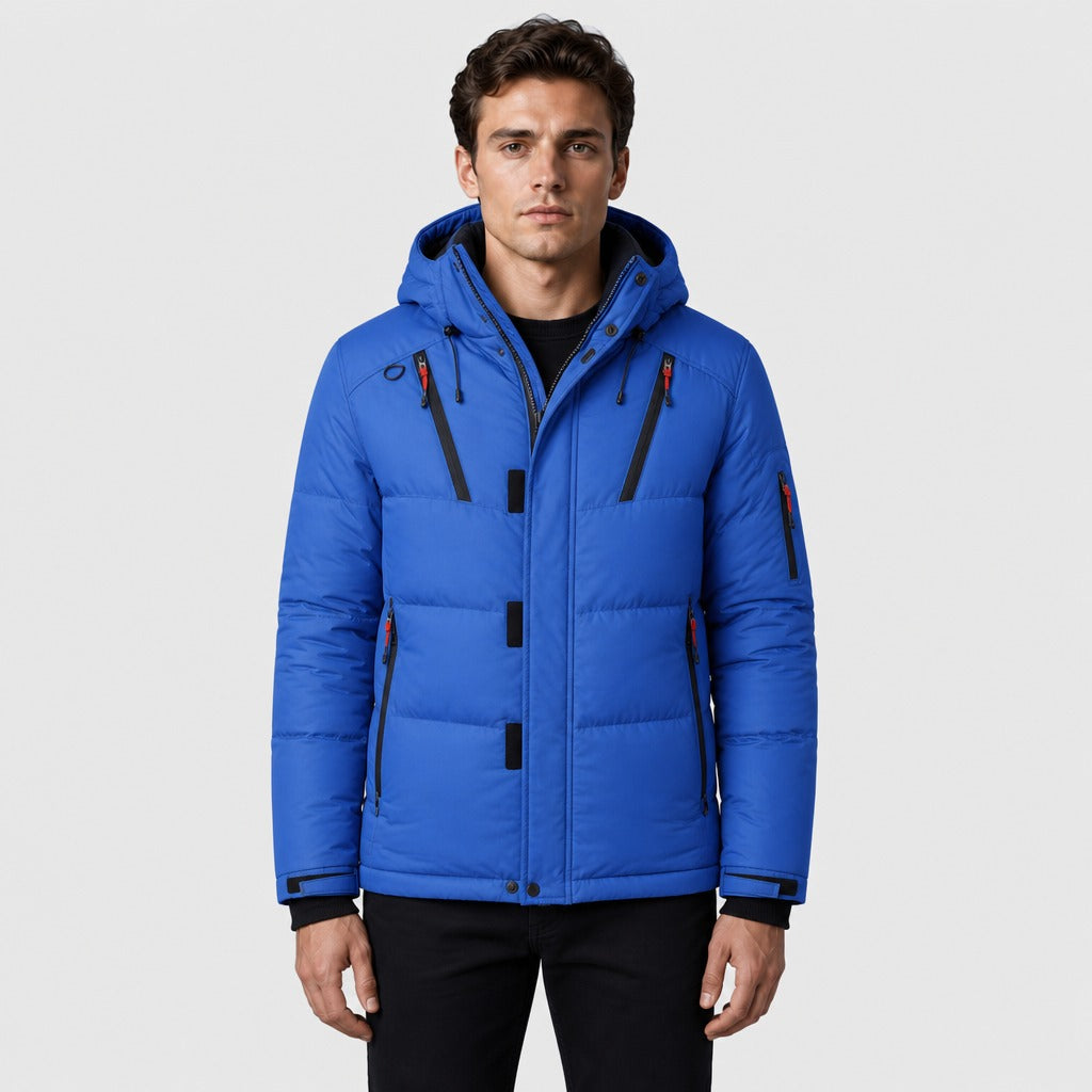 Men’s Hooded Puffer Jacket Blue front
