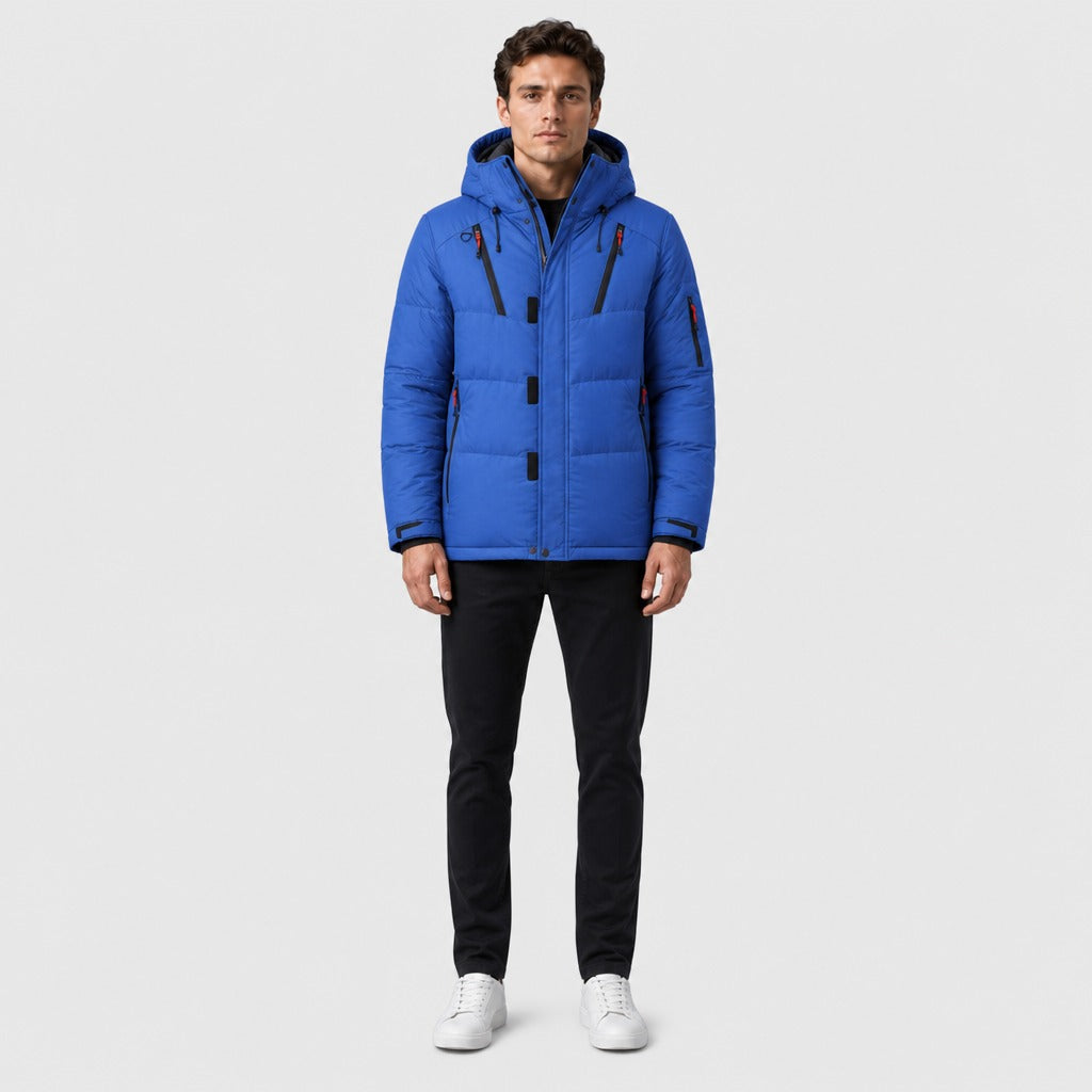 Men’s Hooded Puffer Jacket Blue full length