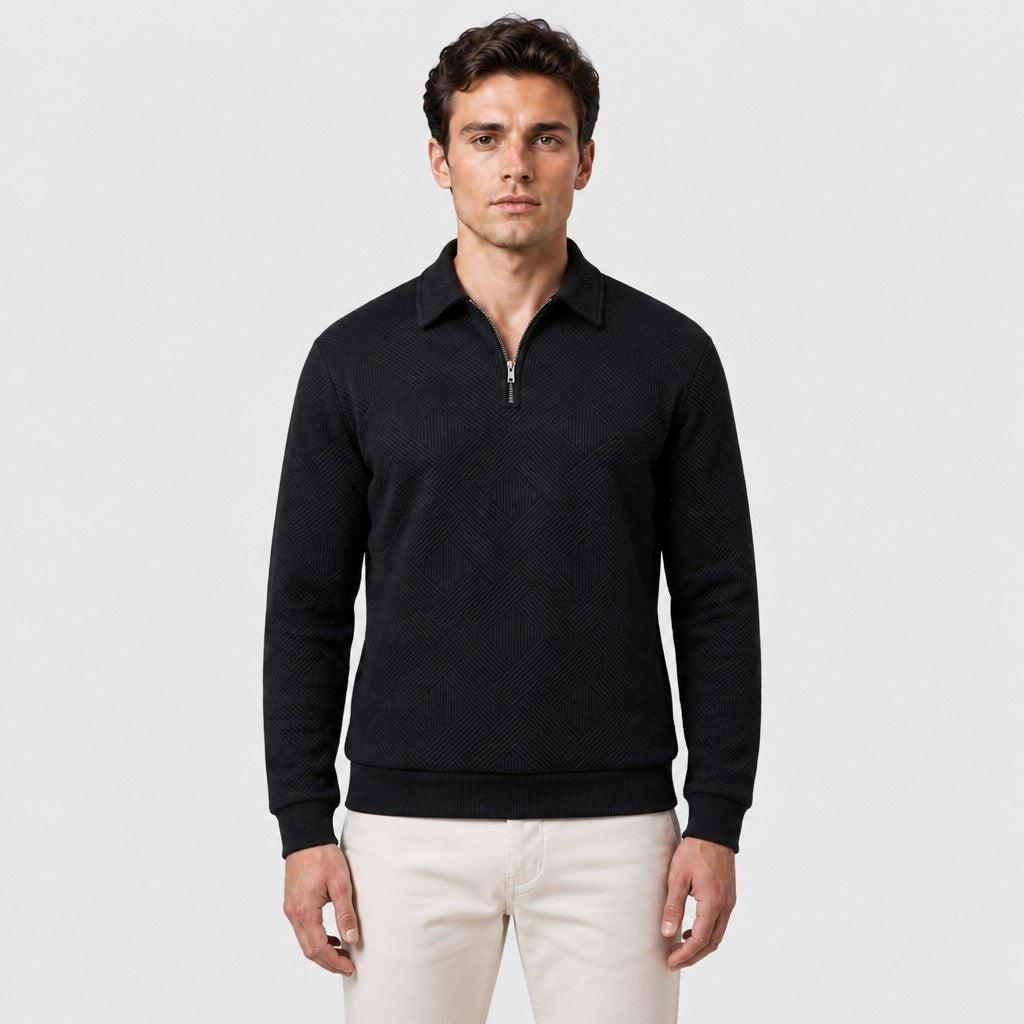 Men’s Jacquard Knit Collared Jumper Black front