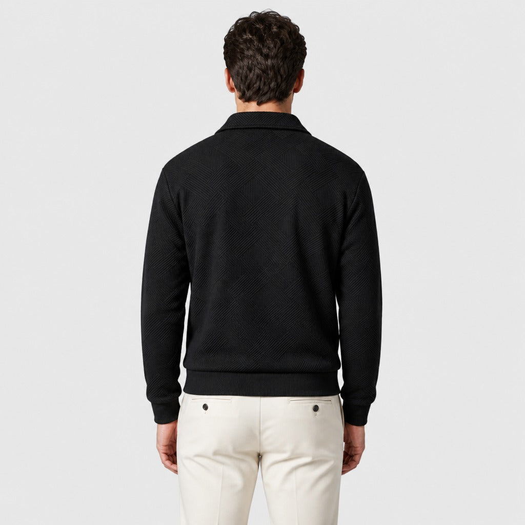 Men’s Jacquard Knit Collared Jumper Black back