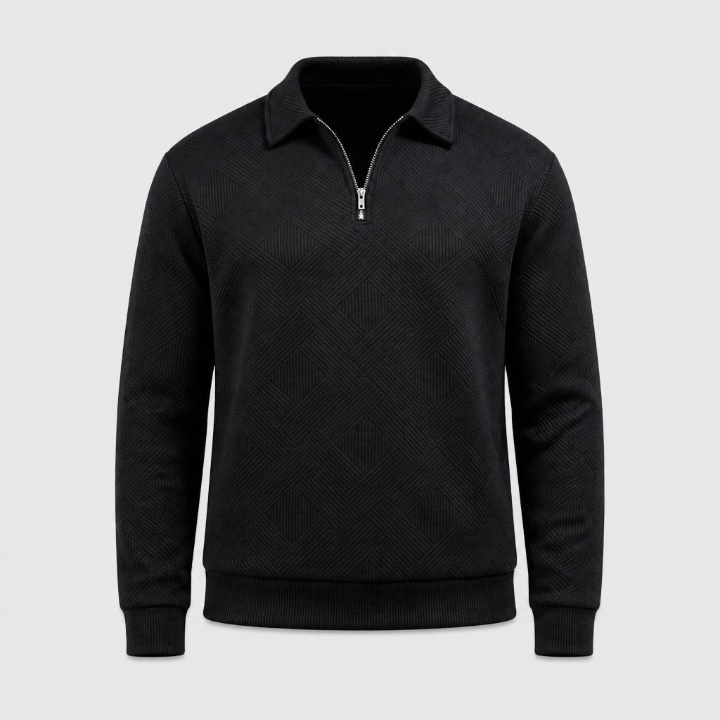 Men’s Jacquard Knit Collared Jumper Black product front
