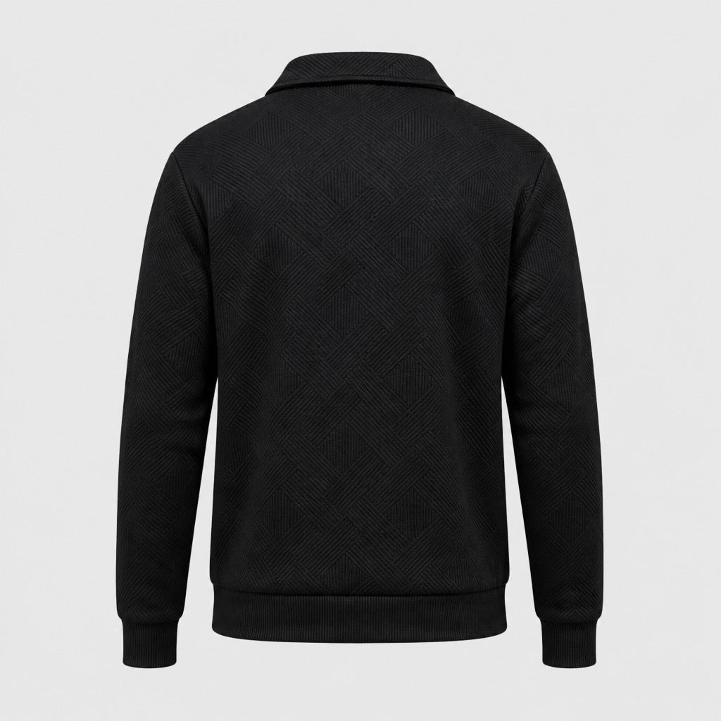 Men’s Jacquard Knit Collared Jumper Black product back