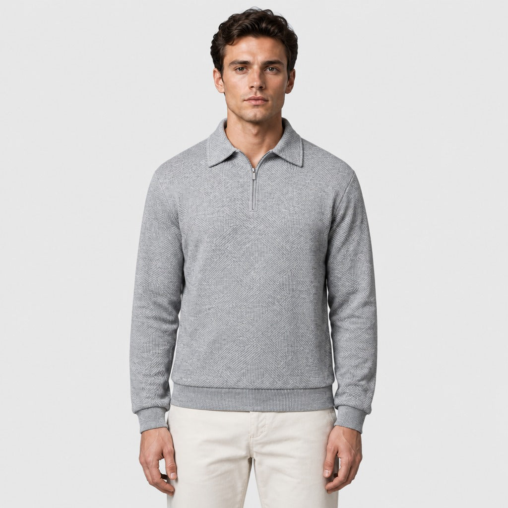 Men’s Jacquard Knit Collared Jumper Grey