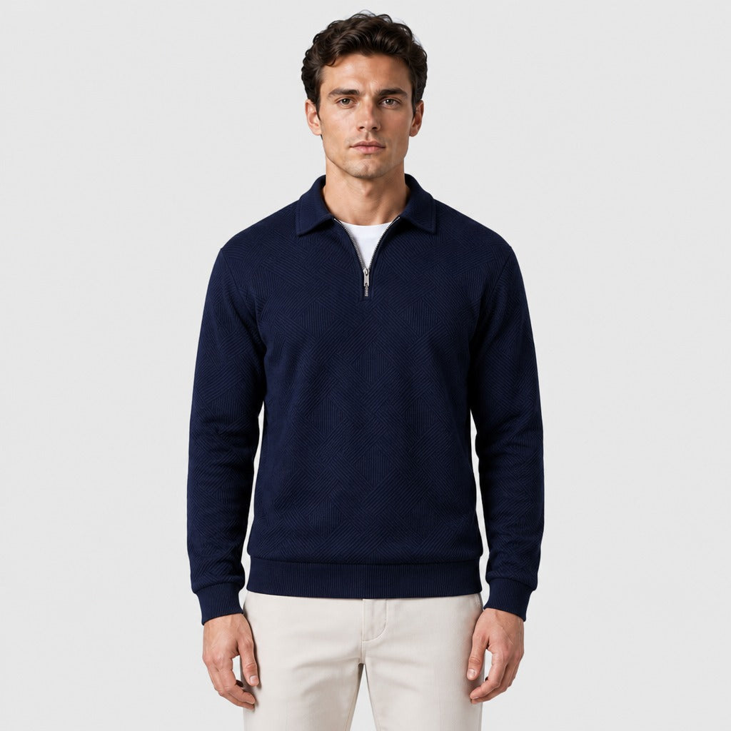 Men’s Jacquard Knit Collared Jumper Navy Blue