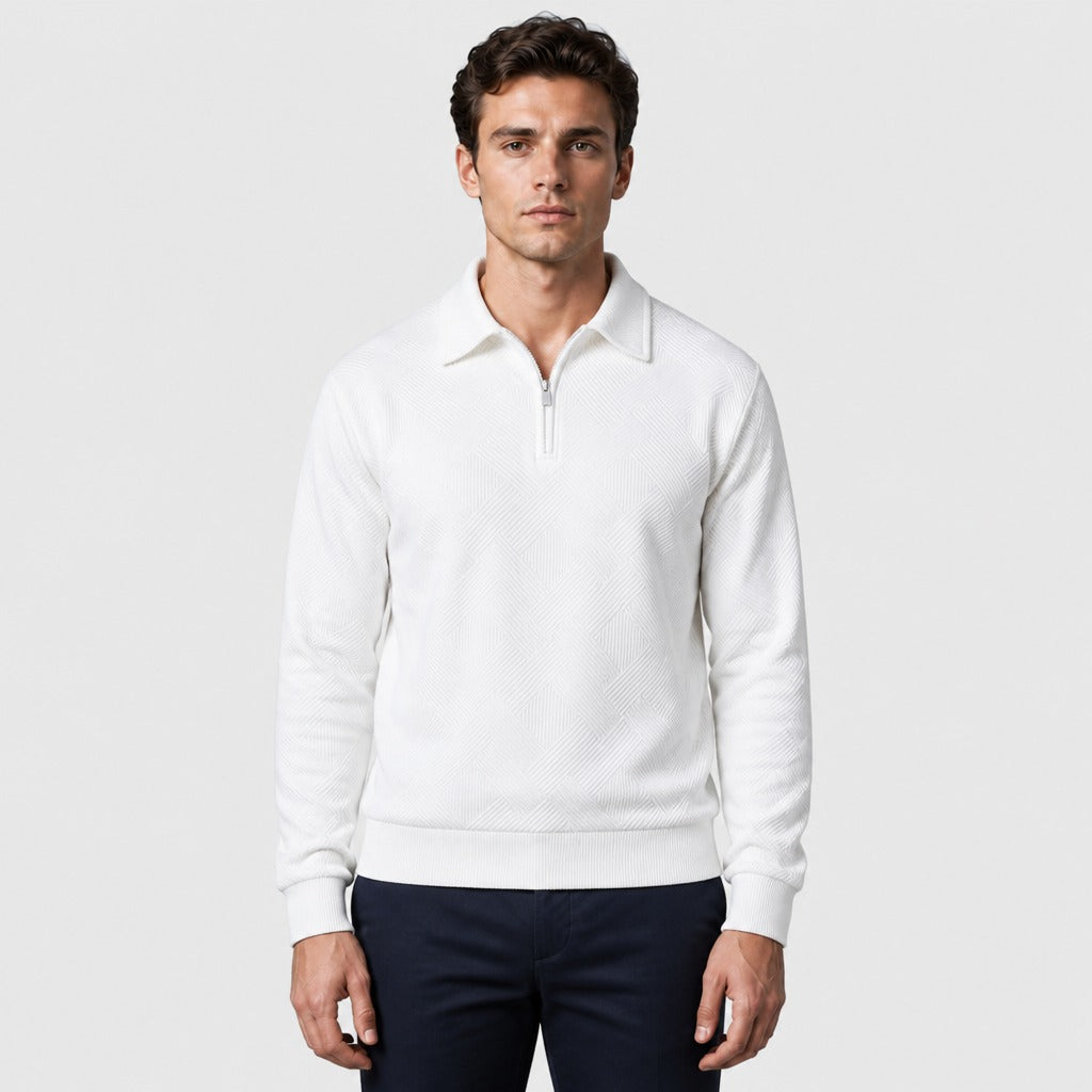 Men’s Jacquard Knit Collared Jumper White