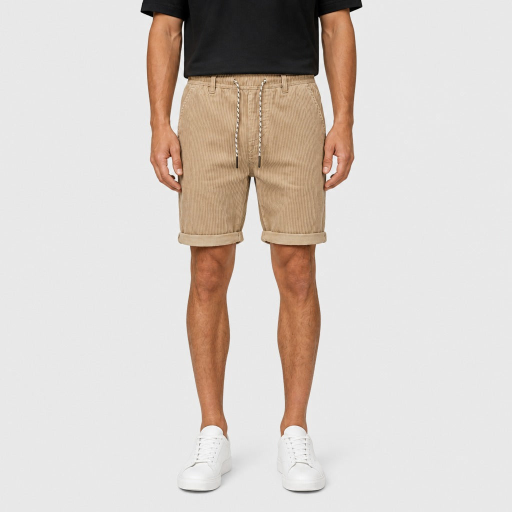 Men’s Knee Length Drawstring Shorts Beige front