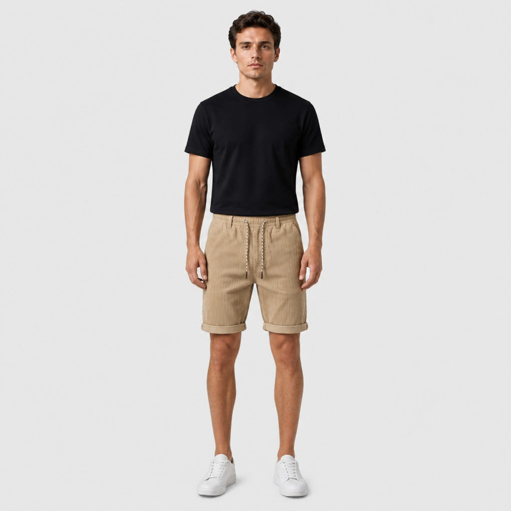 Men’s Knee Length Drawstring Shorts Beige full length