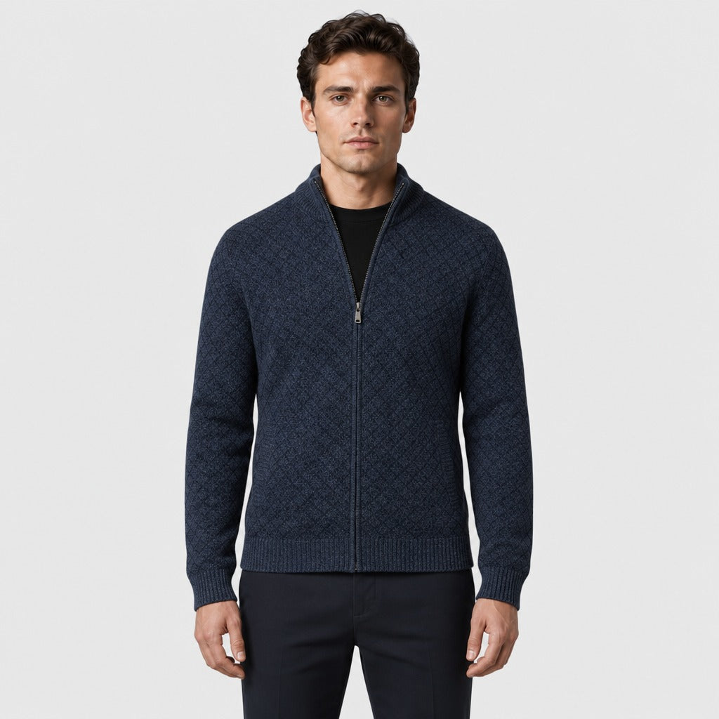 Men’s Knitted Zip-Up Jacket Blue front