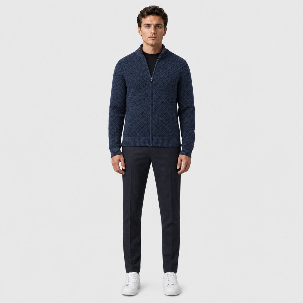 Men’s Knitted Zip-Up Jacket Blue full length