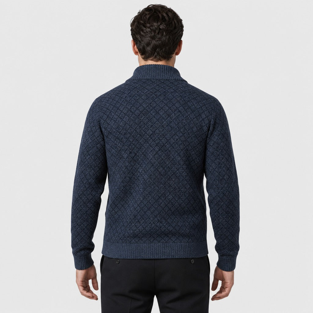 Men’s Knitted Zip-Up Jacket Blue back