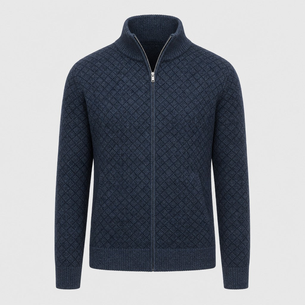 Men’s Knitted Zip-Up Jacket Blue product front