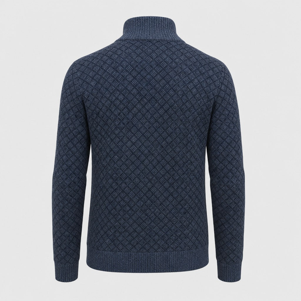 Men’s Knitted Zip-Up Jacket Blue product back