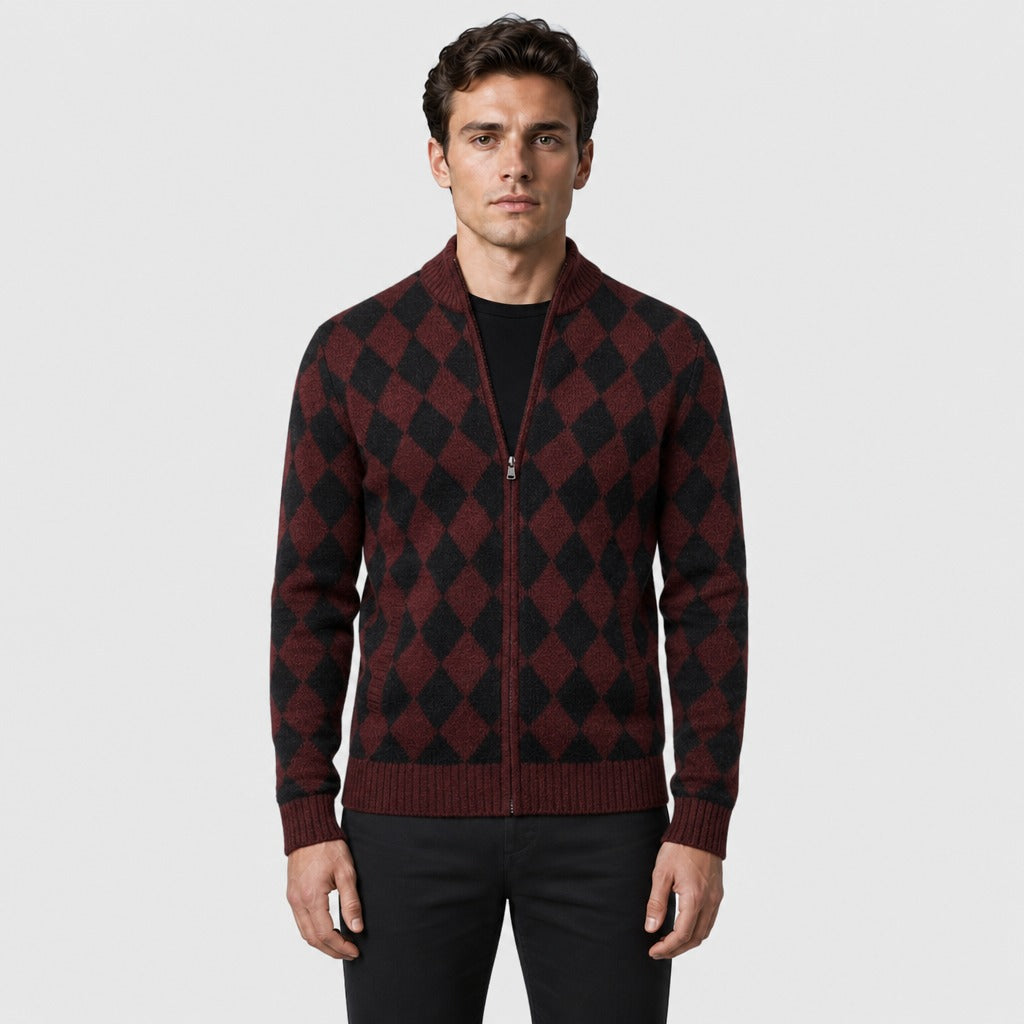Men’s Knitted Zip-Up Jacket Red