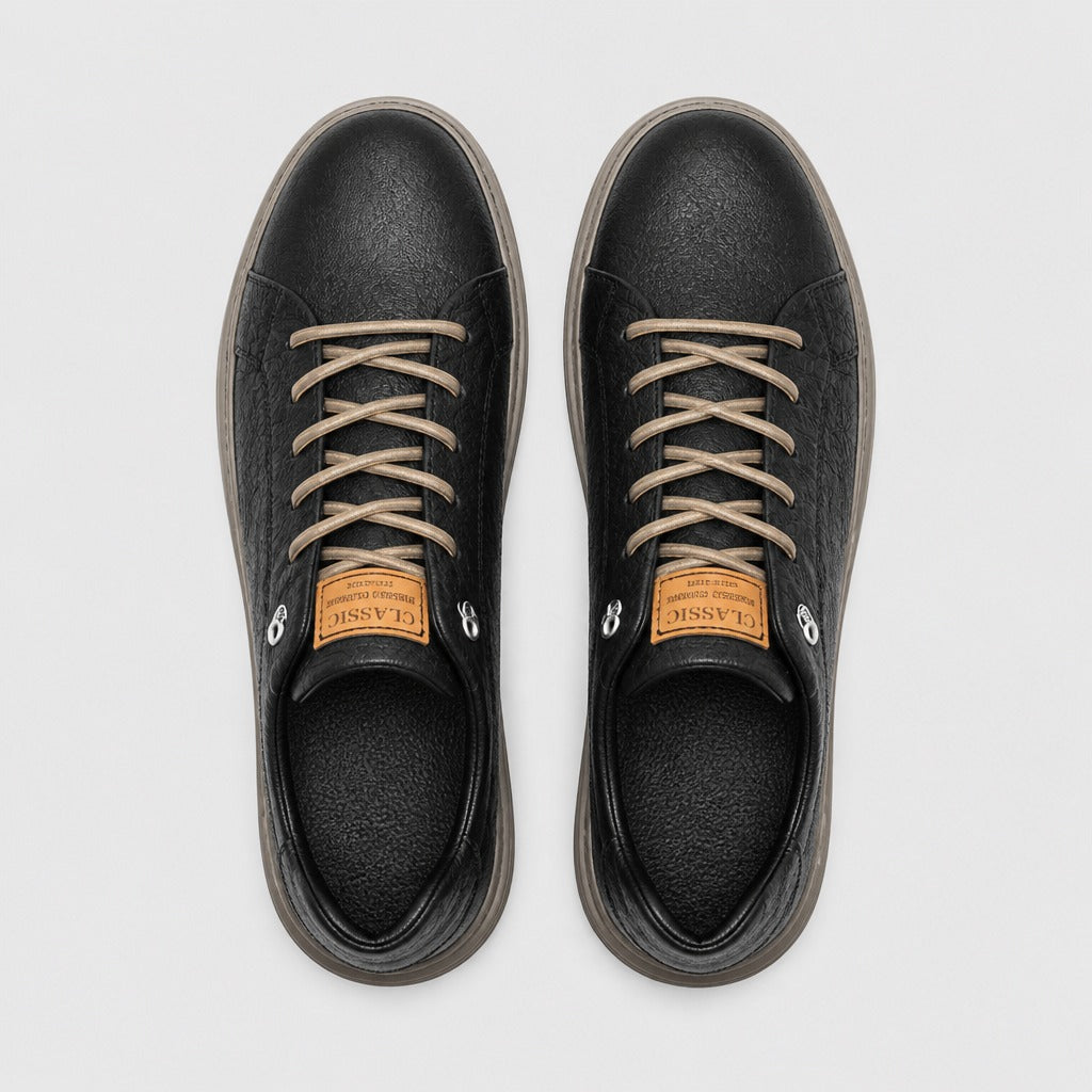 Men’s Leather Lace-Up Trainers Black top view