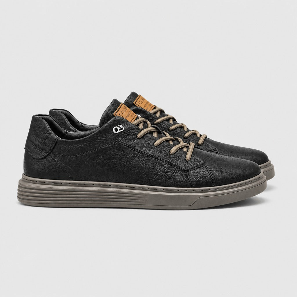 Men’s Leather Lace-Up Trainers Black side view