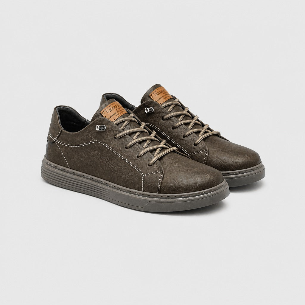 Men’s Leather Lace-Up Trainers Brown
