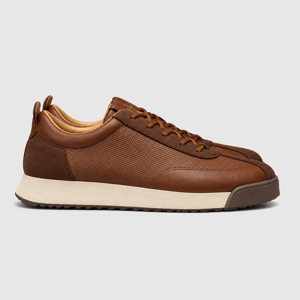 Men’s Leather Low-Top Trainers Brown side view