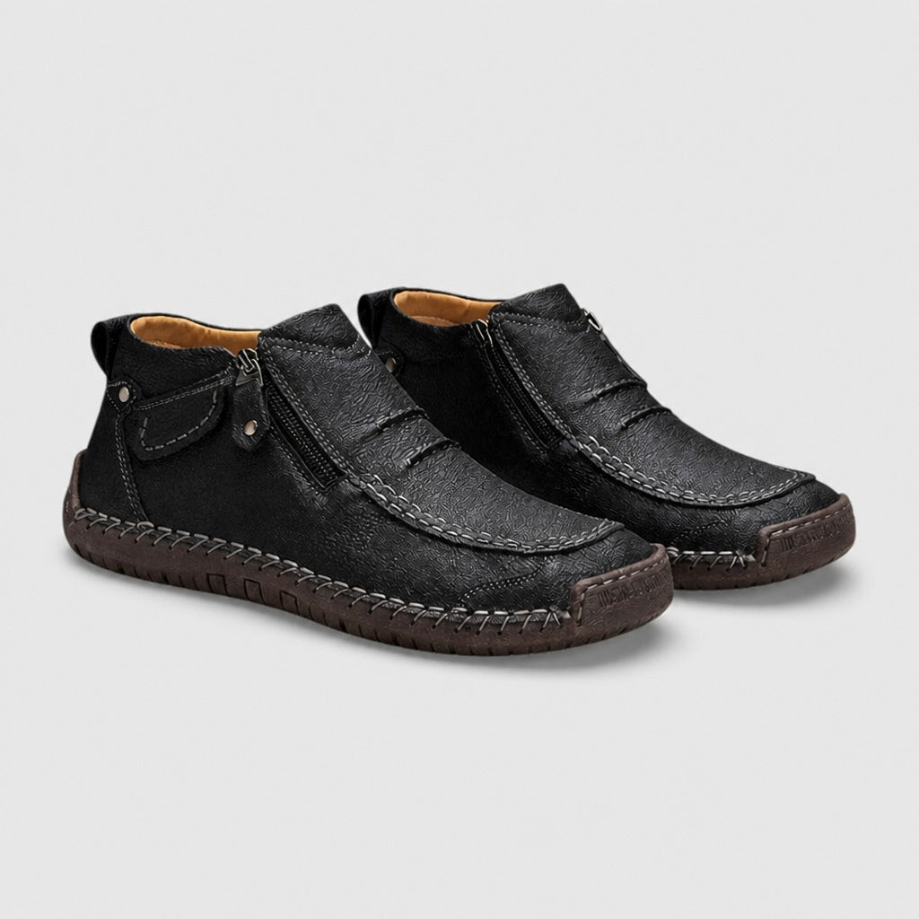 Men’s Leather Side-Zip Moccasin Shoes Black pair