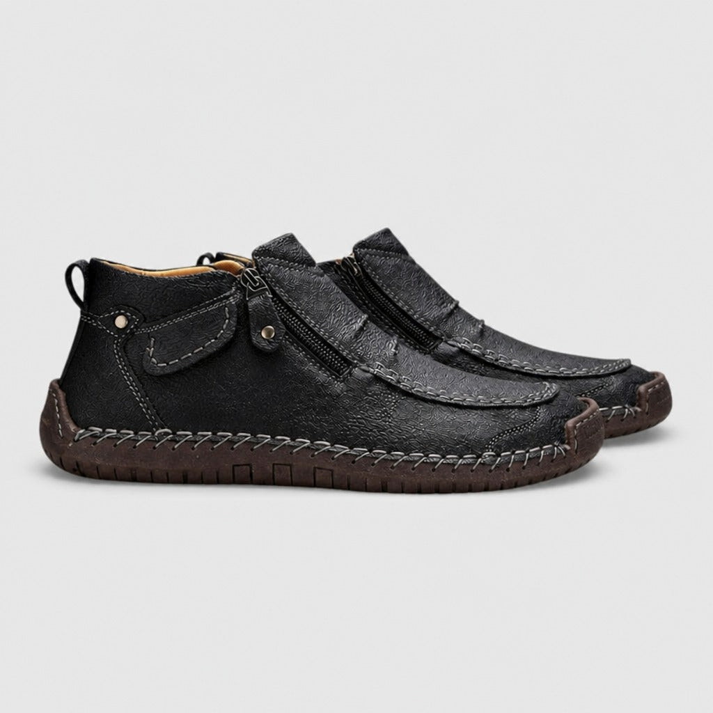 Men’s Leather Side-Zip Moccasin Shoes Black side view