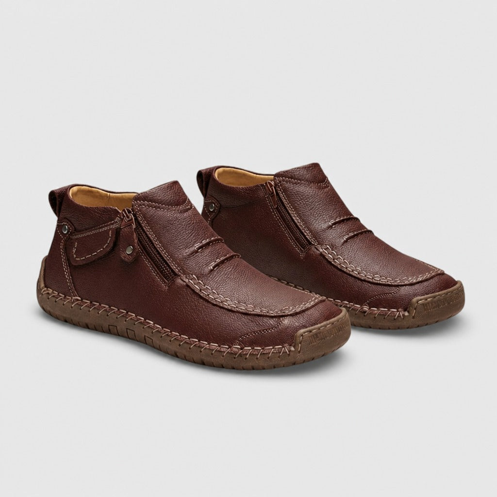 Men’s Leather Side-Zip Moccasin Shoes Brown