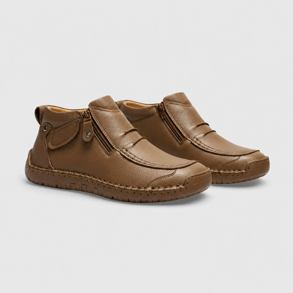 Men’s Leather Side-Zip Moccasin Shoes Khaki