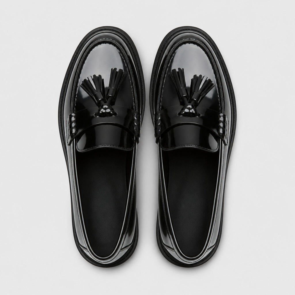 Men’s Leather Slip-On Loafers with Latex Insole Black top view