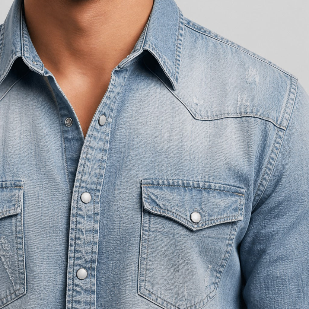 Men’s Lightweight Cotton Blend Button Shirt detail