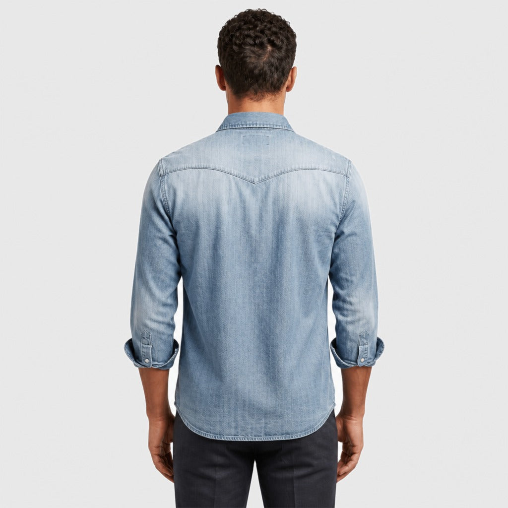Men’s Lightweight Cotton Blend Button Shirt Light Blue back