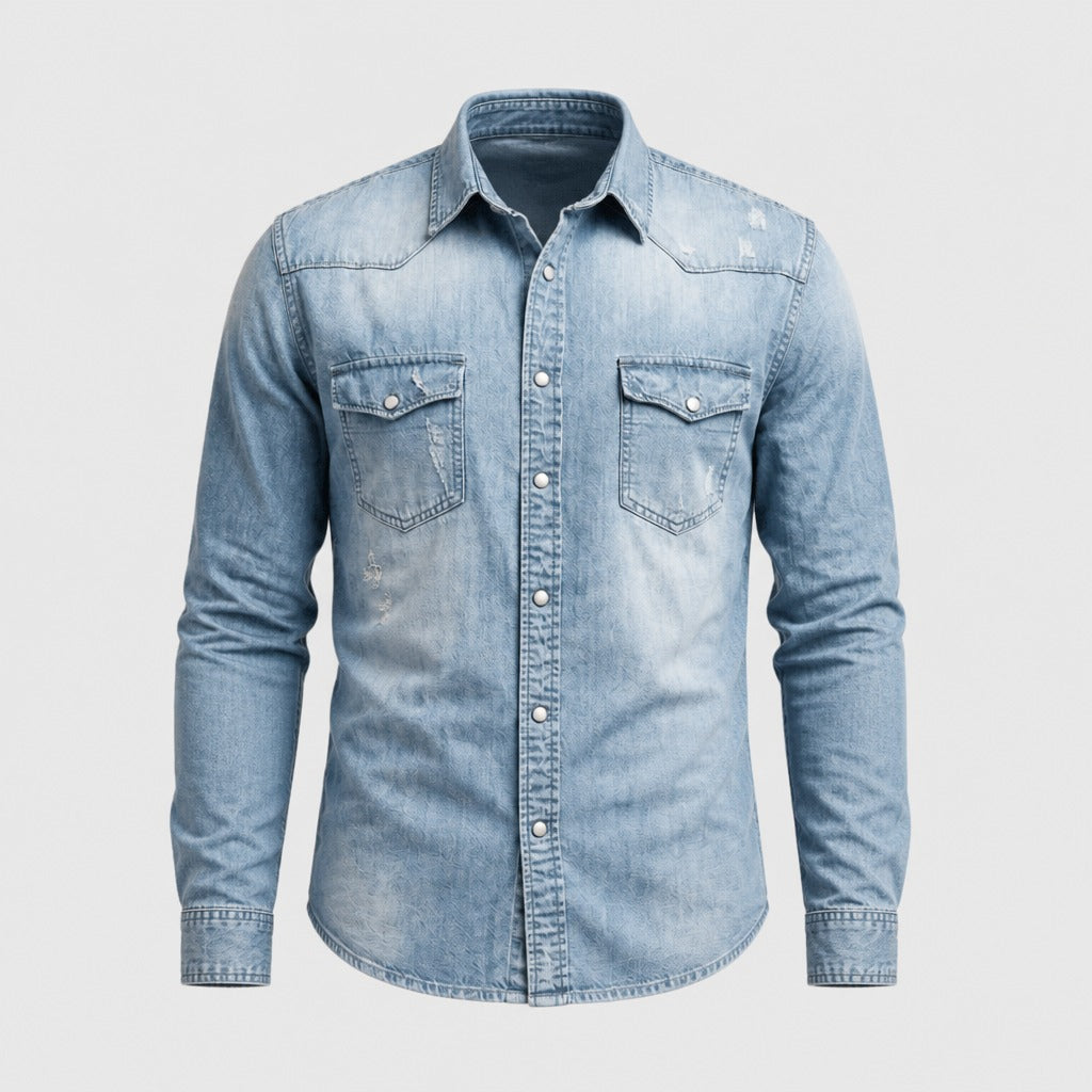 Men’s Lightweight Cotton Blend Button Shirt Light Blue product front
