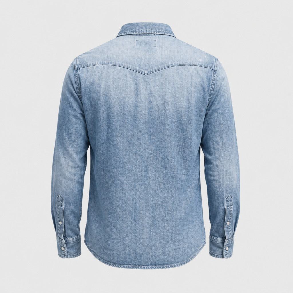 Men’s Lightweight Cotton Blend Button Shirt Light Blue product back