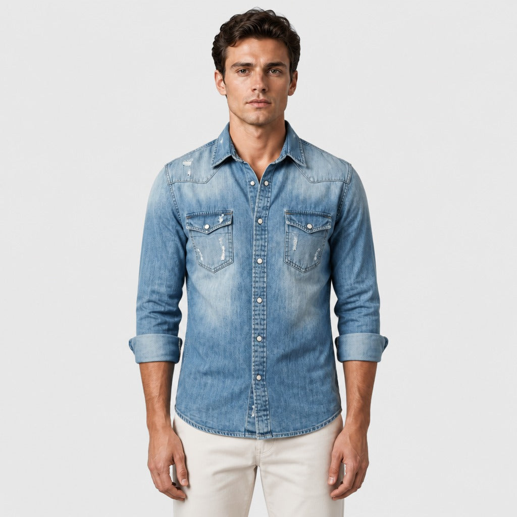 Men’s Lightweight Cotton Blend Button Shirt Dark Blue