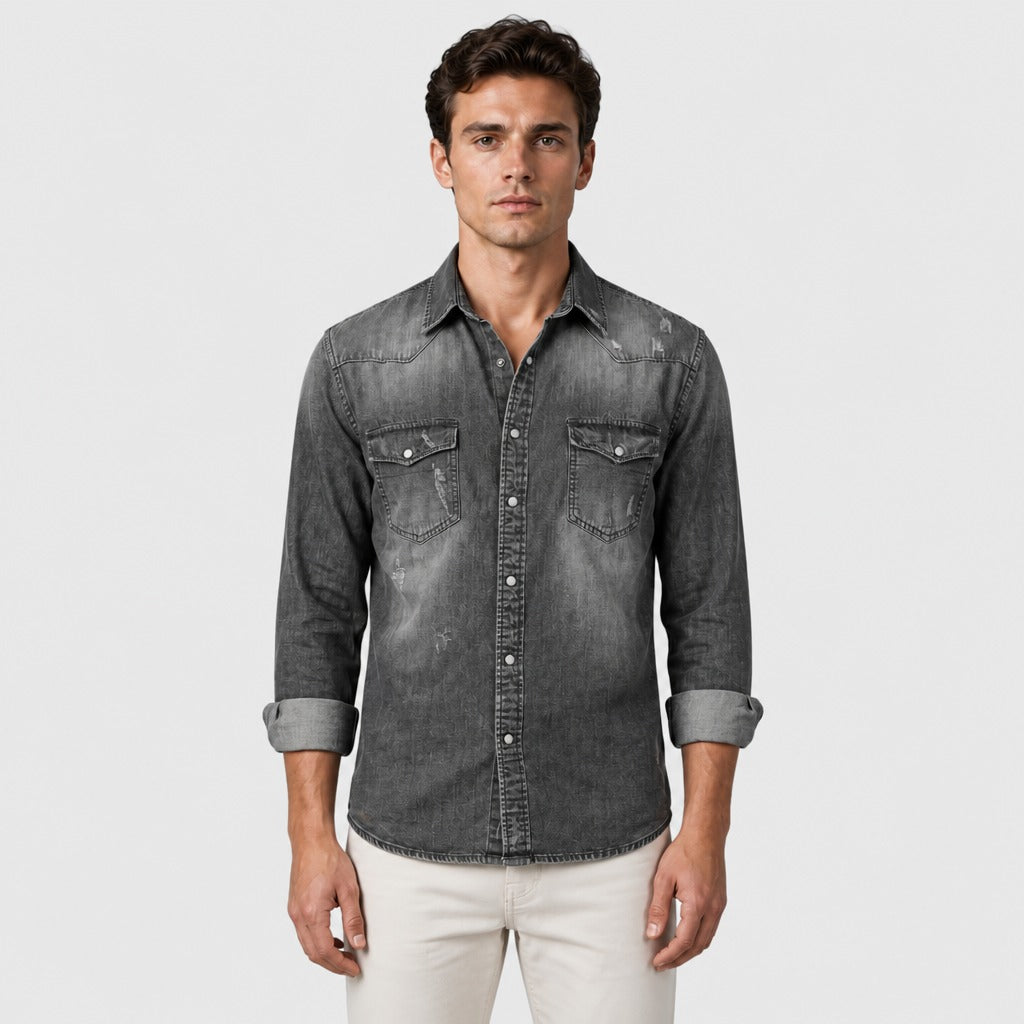 Men’s Lightweight Cotton Blend Button Shirt Dark Grey
