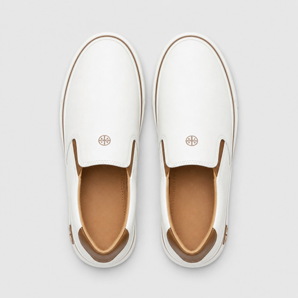 Men’s Lightweight Leather Slip-On Boat Shoes White top view