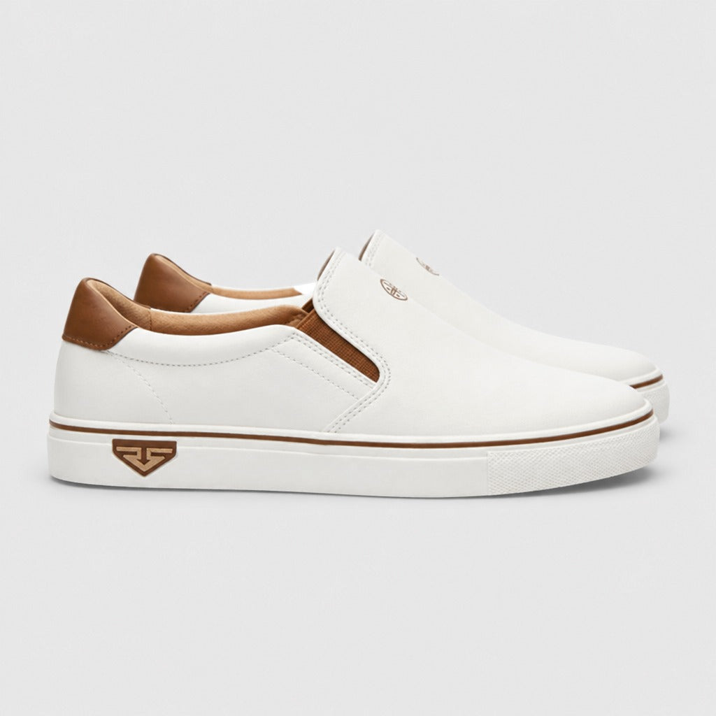 Men’s Lightweight Leather Slip-On Boat Shoes White side view