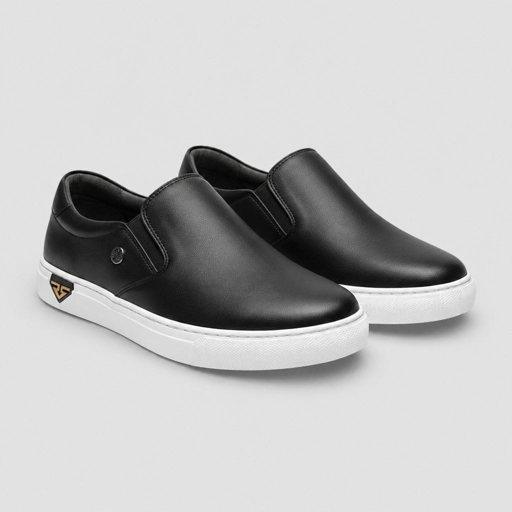 Men’s Lightweight Leather Slip-On Boat Shoes Black